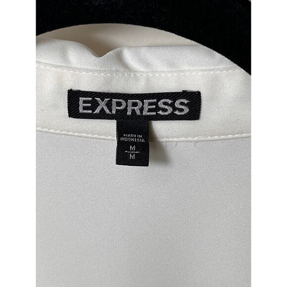 Express‎ Women’s White Button Front Blouse M Black Trim Pajama Style Blouse - Picture 2 of 7